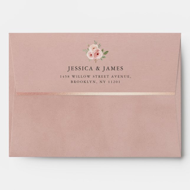 Rose Gold Velvet Texture Chic Wedding Envelope (Back (Top Flap))