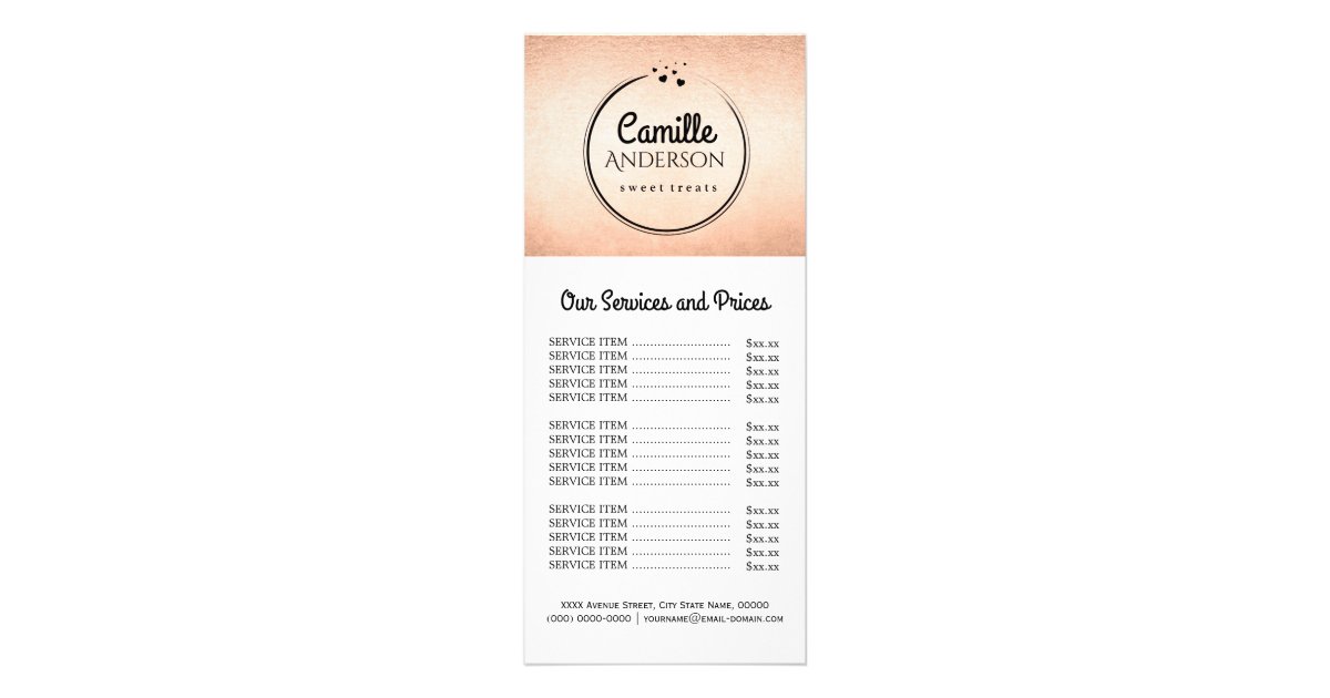 Rose Gold Versatile Price List Rack Card | Zazzle.com.au