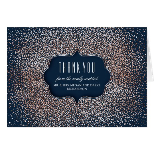 Rose Gold Vintage Confetti Navy Wedding Thank You Card