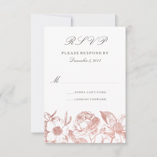 Rose Gold Vintage Floral RSVP card (Front)