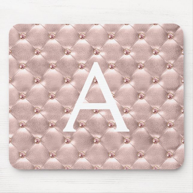Rose Gold Vintage Pink Monogram Name Mousepad (Front)