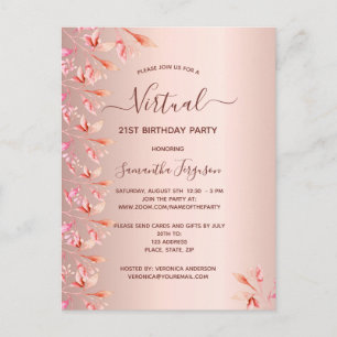 Rose gold virtual birthday party fall invitations