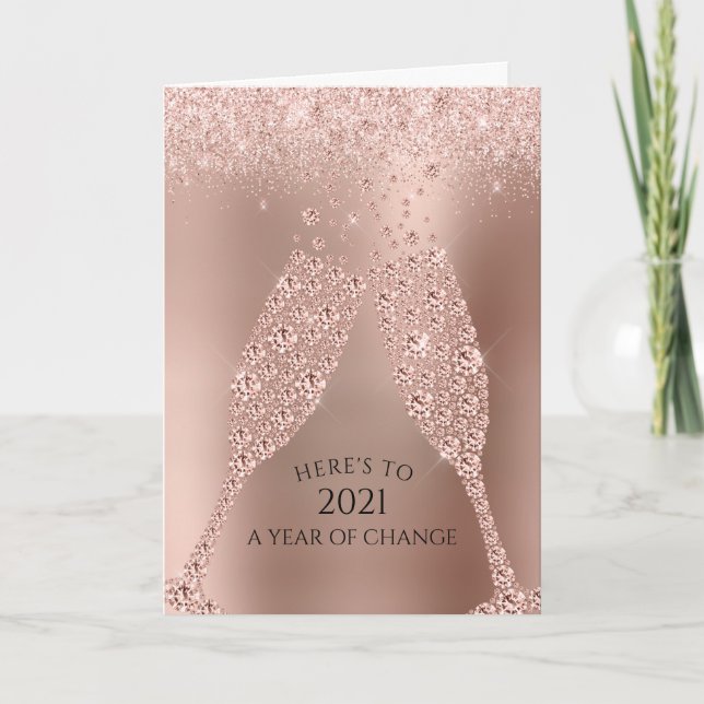Rose Gold Virtual Toast 2021 Numerology Prediction Holiday Card (Front)