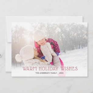 Rose Gold Warm Holiday Wishes   2 Photo Christmas Card