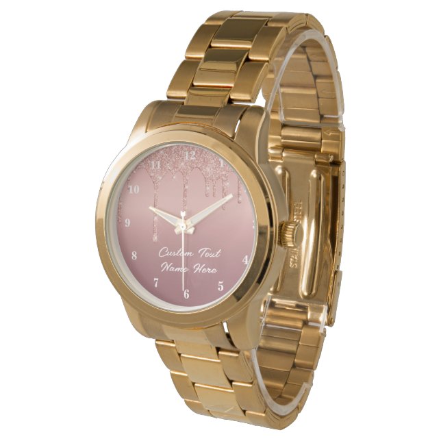 Rose Gold Watch with Custom Text Name (Angled)