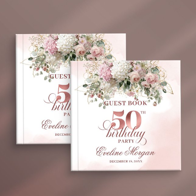 Rose Gold Watercolor Blush 50th Birthday Guest  Book (Rose Gold Watercolor Blush 50th Birthday Guest Book)