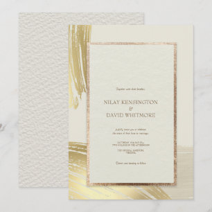 Rose Gold Watercolor Brush Strokes Wedding Invitation