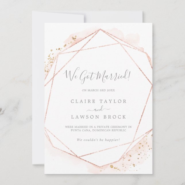 Rose Gold Watercolor Elopement Announcement (Front)