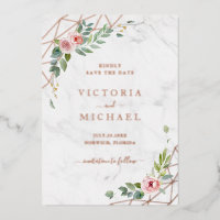 Rose Gold Watercolor Floral Pink Save The Date