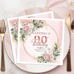 Rose Gold Watercolor Flowers 90th Birthday Party  Napkin<br><div class="desc">✅ For matching items search 36-90 in my collections ✅ Celebrate a beautiful milestone with elegant 90th birthday napkins featuring watercolor dusty pink and blush pink flowers, soft eucalyptus greenery, and a shimmering rose gold frame. This boho floral design adds a romantic, stylish touch to any party table and makes...</div>