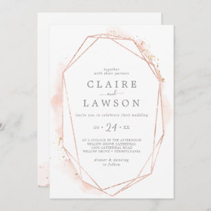 Rose Gold Watercolor Geometric All In One Wedding Invitation