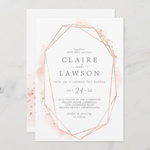Rose Gold Watercolor Geometric Casual Wedding Invitation