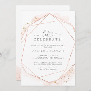 Rose Gold Watercolor Geometric Let's Celebrate Invitation