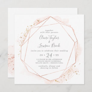 Rose Gold Watercolor Geometric Square Wedding Invitation