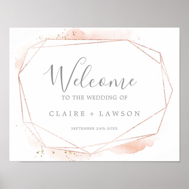 Rose Gold Watercolor Geometric Wedding Welcome Poster (Front)