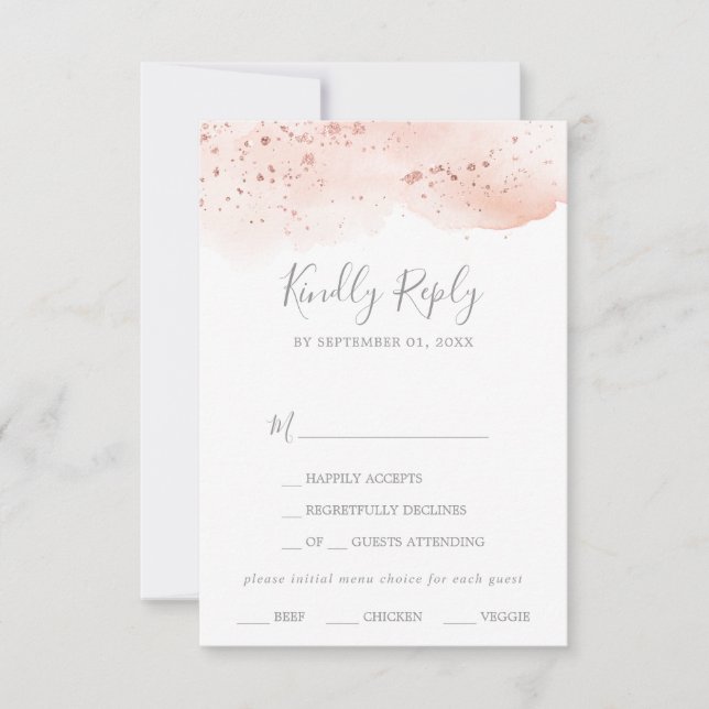 Rose Gold Watercolor Menu Choice RSVP Card (Front)