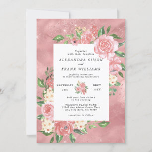 Rose Gold Watercolor Pink Botanical Floral Wedding Invitation