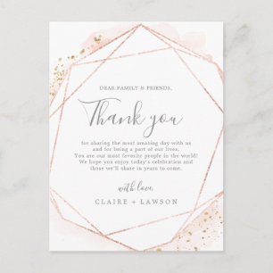 Rose Gold Watercolor Thank You Reception Card
