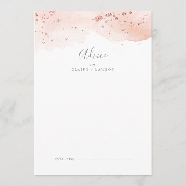Rose Gold Watercolor Wedding Advice Card (Front)