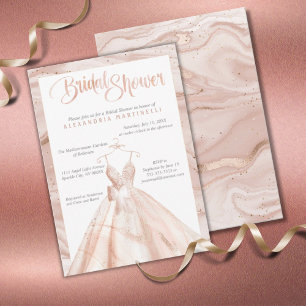 Rose Gold Watercolor Wedding Dress Bridal Shower Invitation
