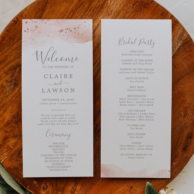 Rose Gold Watercolor Wedding Program (Creator Uploaded)