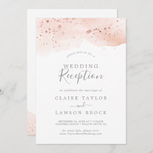 Rose Gold Watercolor Wedding Reception Invitation