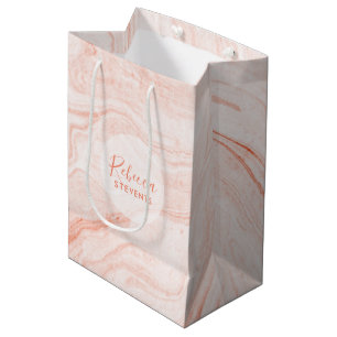 Rose-Gold Watercolors Marbling Medium Gift Bag