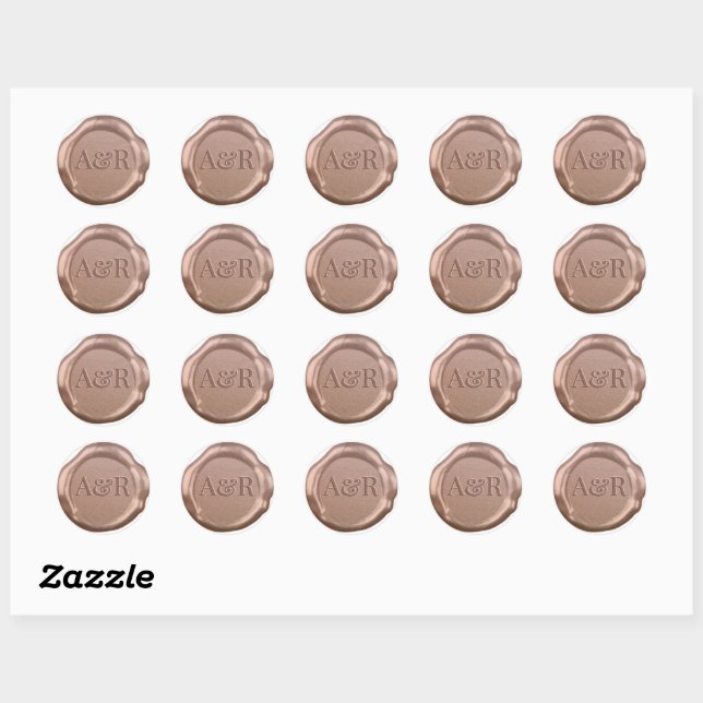 Rose gold Wax seal Sticker monogram, (Sheet)