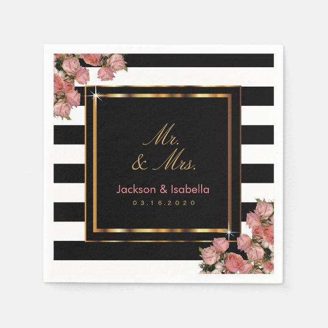 Rose Gold Wedding Black & White Napkin (Front)