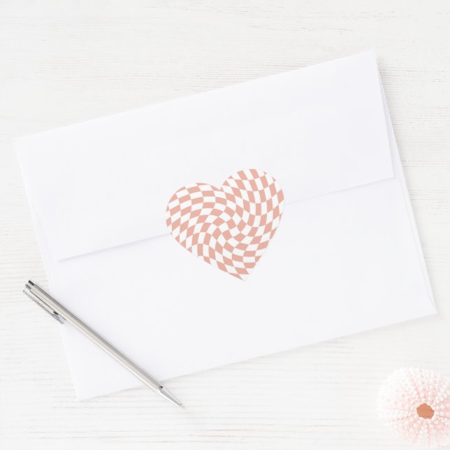 Rose Gold Wedding Collection Check Chequered   Heart Sticker (Envelope)