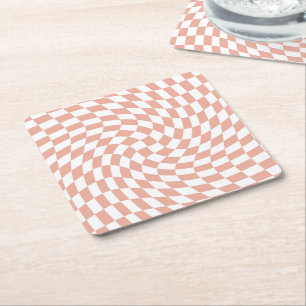 Rose Gold Wedding Collection Check Chequered Square Paper Coaster