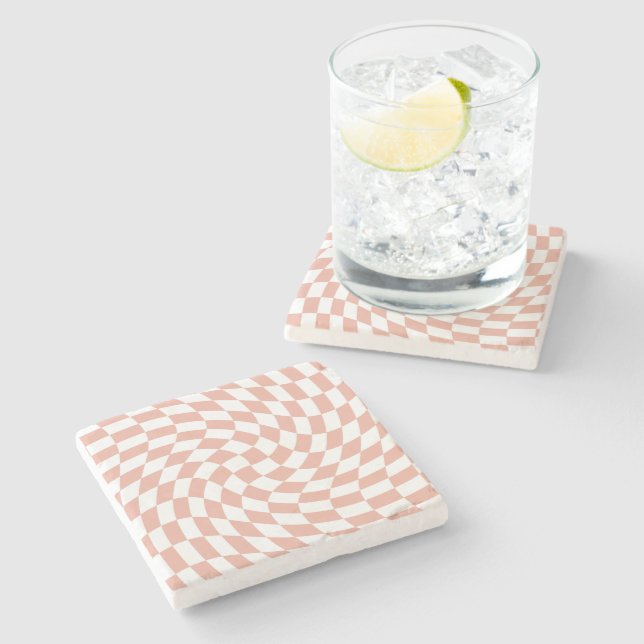 Rose Gold Wedding Collection Check Chequered     Stone Coaster (Side)