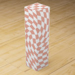 Rose Gold Wedding Collection Check Chequered    Wine Box<br><div class="desc">Modern bohemian rose gold colour theme bridal wedding party products. Evergreen retro trendy warped checks design,  warped chequered paper plates in beautiful elegant and chic rose gold and white colour.</div>