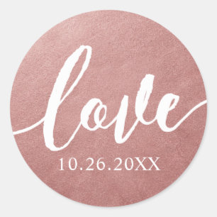 Rose Gold Wedding Favour Sticker Date & Love Scrip