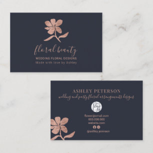 Rose gold wedding floral designer blue business card