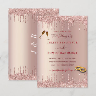 Rose Gold Wedding Invitation Blush Glitter Drips
