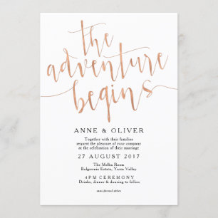 Rose Gold Wedding Invitation The Adventure Begins