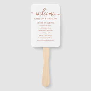 Rose Gold Wedding Order of Events Schedule Hand Fan