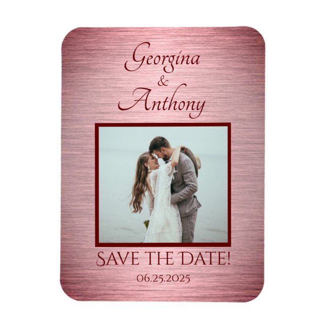 Rose Gold Wedding Photo Custom Save the Date Magnet (Vertical)