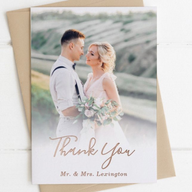 Rose Gold Wedding Photo Flat Thank You Cards (Creator Uploaded)
