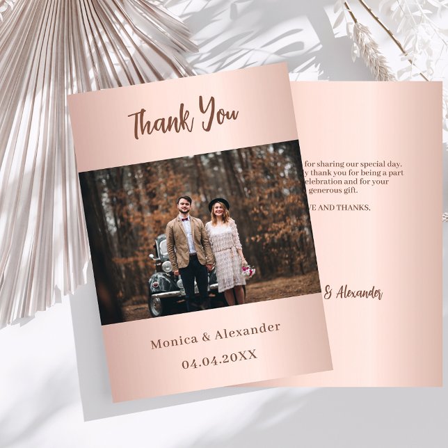 Rose gold wedding photo thank you card (Creator Uploaded)