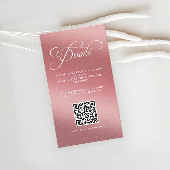 Rose Gold Wedding Reception QR Code Enclosure Card (Creator Uploaded)