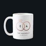 Rose Gold Wedding Ring Monogram with Date Coffee Mug<br><div class="desc">A modern monogram gets glam with intertwined rose gold wedding rings with easy to personalise text for your initials,  married name and wedding date on this classic white mug making it a fun house warming or an anniversary gift for the newlyweds.</div>