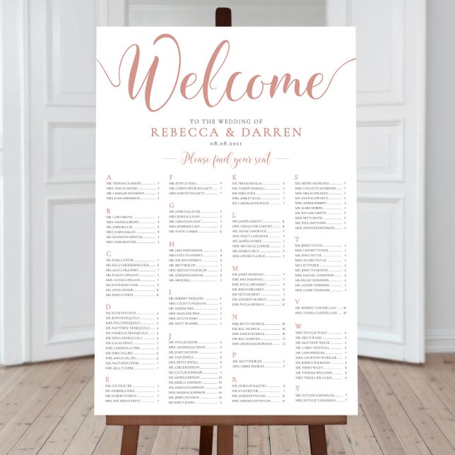 Rose Gold Wedding Seating Chart Alphabetical (Creator Uploaded)
