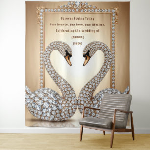 Rose gold Wedding Swans Love Arch Design Tapestry