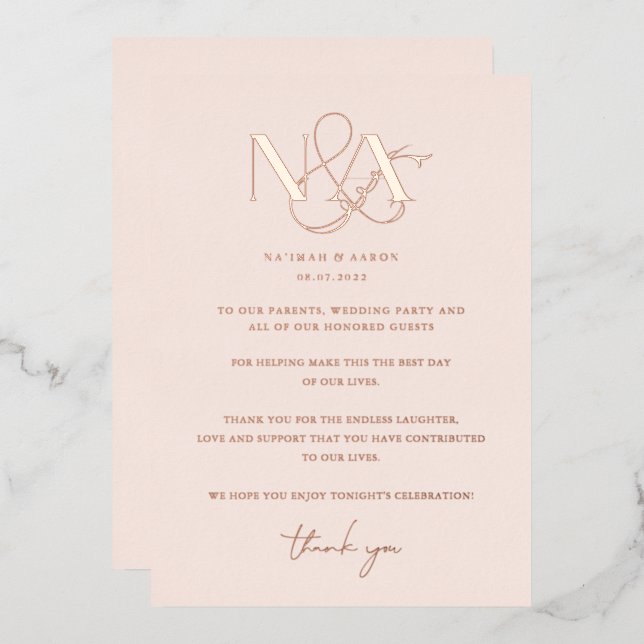 Rose Gold | Wedding Table Thank You  (Front/Back)