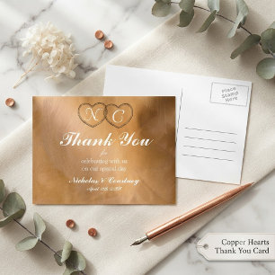 Rose Gold Wedding Thank You Lace Heart Postcard