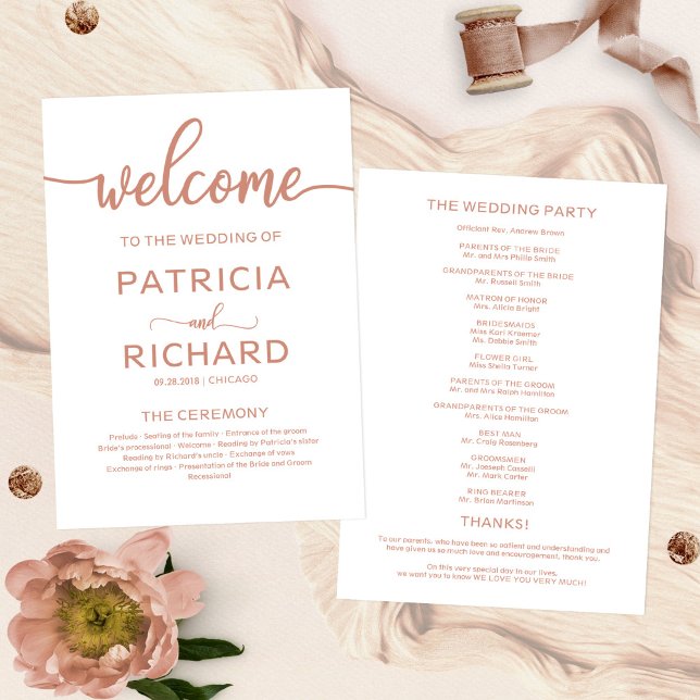 Rose Gold Welcome Wedding Ceremony Program (Creator Uploaded)