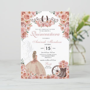 Rose Gold Western Charra Floral Boots Quinceañera Invitation