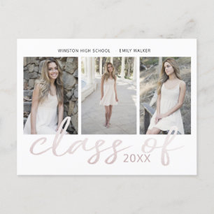 Rose Gold Whimsical Script Photo Graduation Announ Announcement Postcard